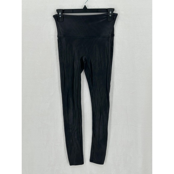 SPANX Pants - Spanx Leggings Womens Medium Black Faux Leather Power Waistband Compression Sexy